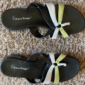 Black, green and white genuine leather sandals